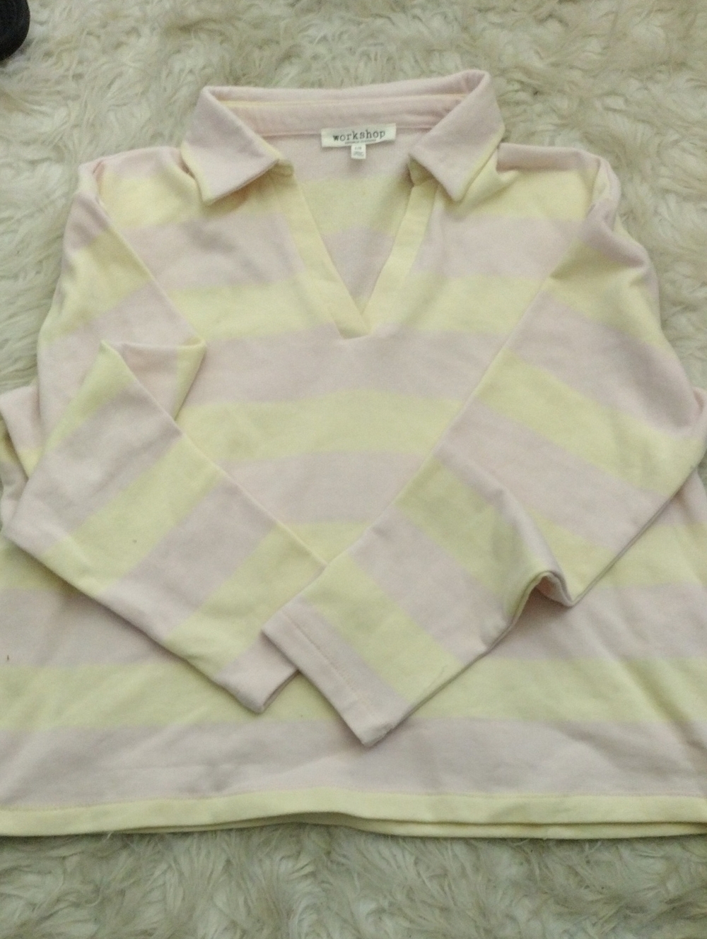 Workshop Women's Pastel Stripe Collared V-Neck Sweater
